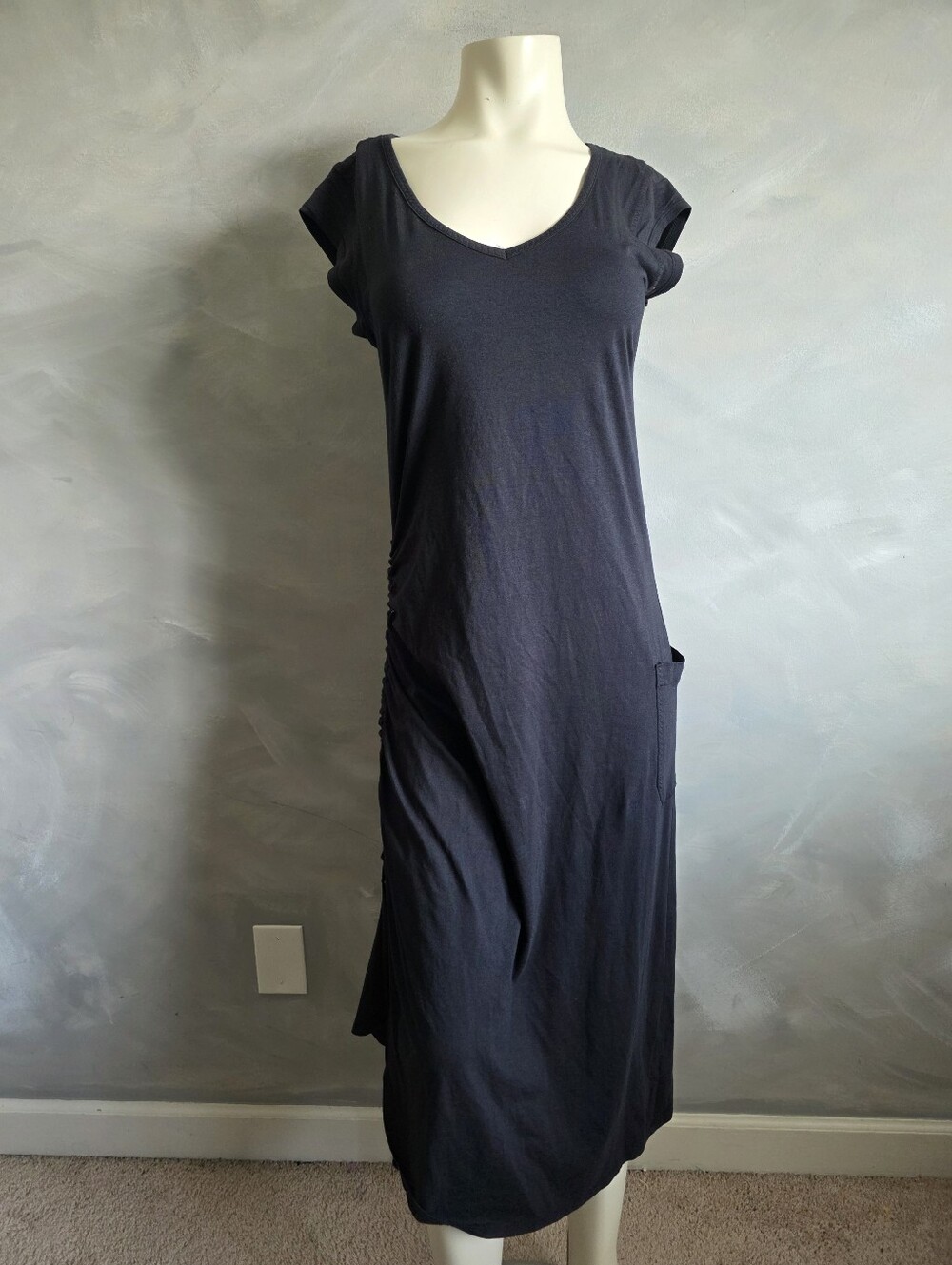 Toad&Co Muse Dress Side Cinch V Neck Patch Pocket Womens Sz M Black